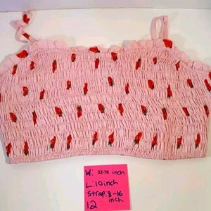 Frill Shirred Strawberry Cami Crop Top Tube Top
